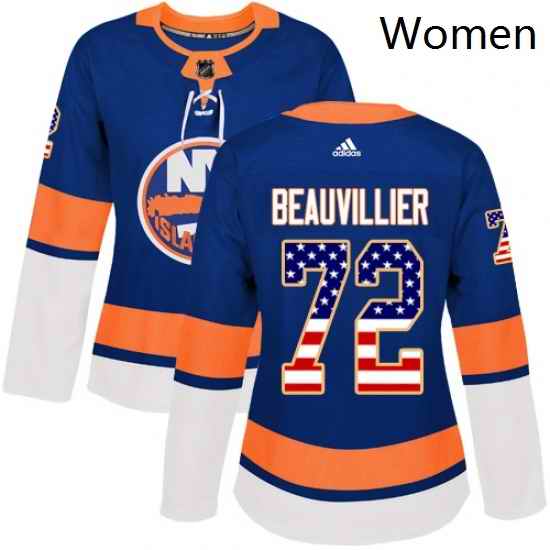 Womens Adidas New York Islanders 72 Anthony Beauvillier Authentic Royal Blue USA Flag Fashion NHL Jersey